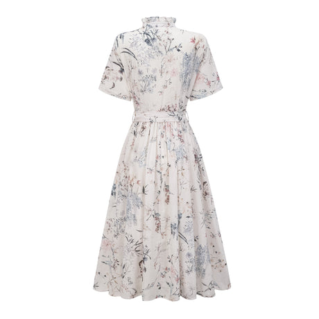 Aurohaya Héloïse White Floral Print Summer Midi Dress