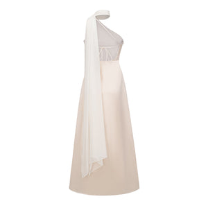 Aurohaya Thérèse neutral scarf-design satin maxi dress