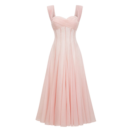 Aurohaya Érasme Pink Flounced Midi Dress