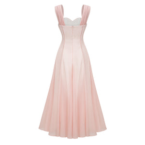 Aurohaya Érasme Pink Flounced Midi Dress