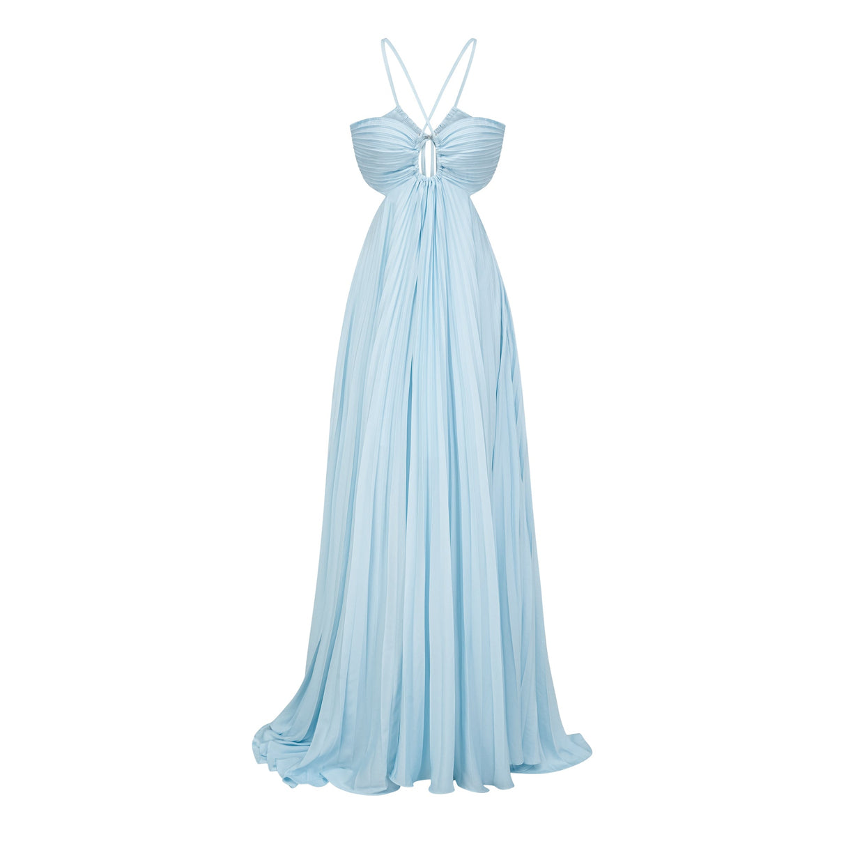 Aurohaya Andréa Blue Pleated Maxi Dress with Cutout Detail