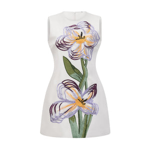 Aurohaya Irène White Sequin Floral Embroidered Mini Dress