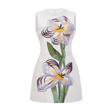 Aurohaya Irène White Sequin Floral Embroidered Mini Dress