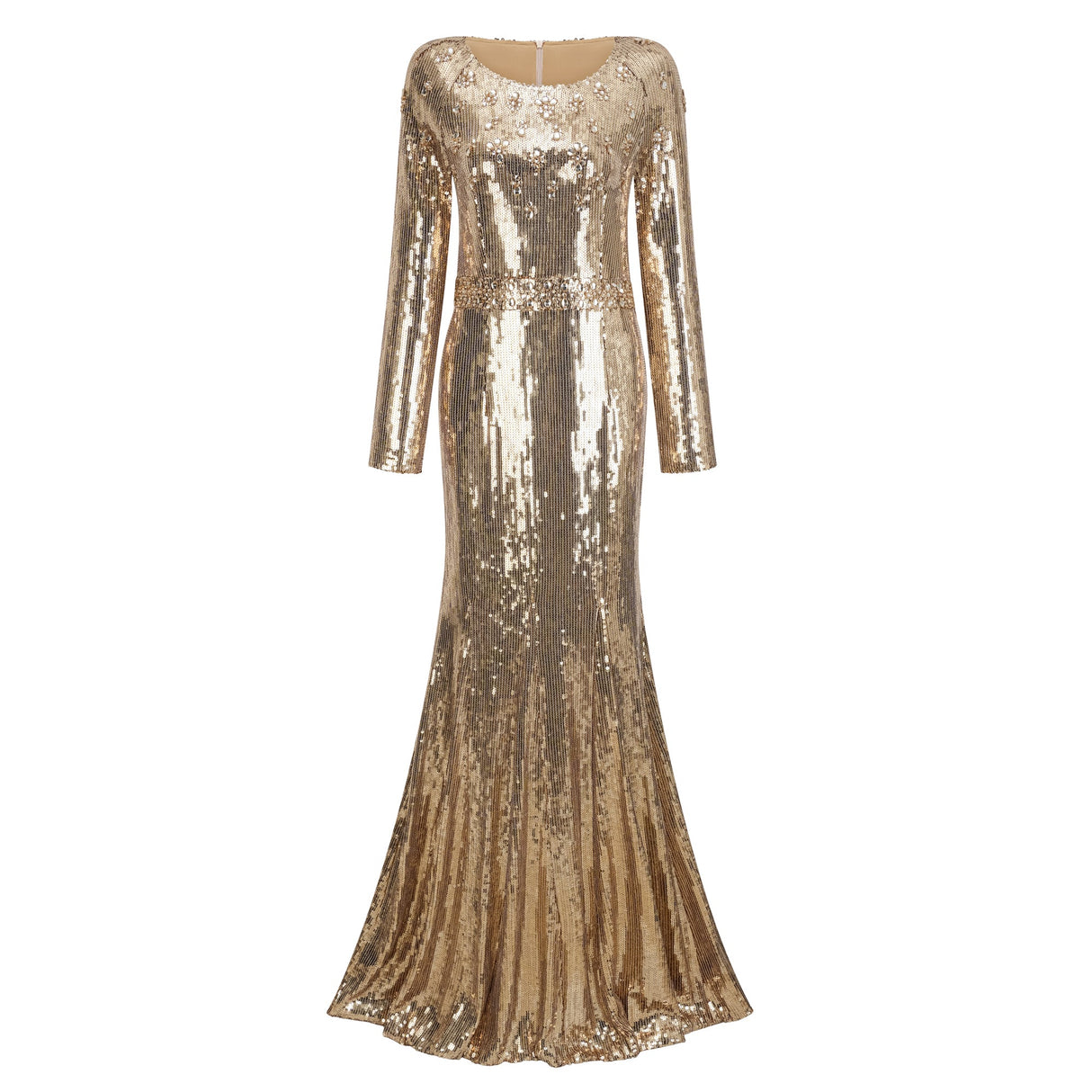 Aurohaya Federica Gold Train Sequined Maxi Dress