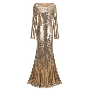 Aurohaya Federica Gold Train Sequined Maxi Dress