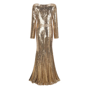 Aurohaya Federica Gold Train Sequined Maxi Dress