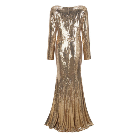 Aurohaya Federica Gold Train Sequined Maxi Dress