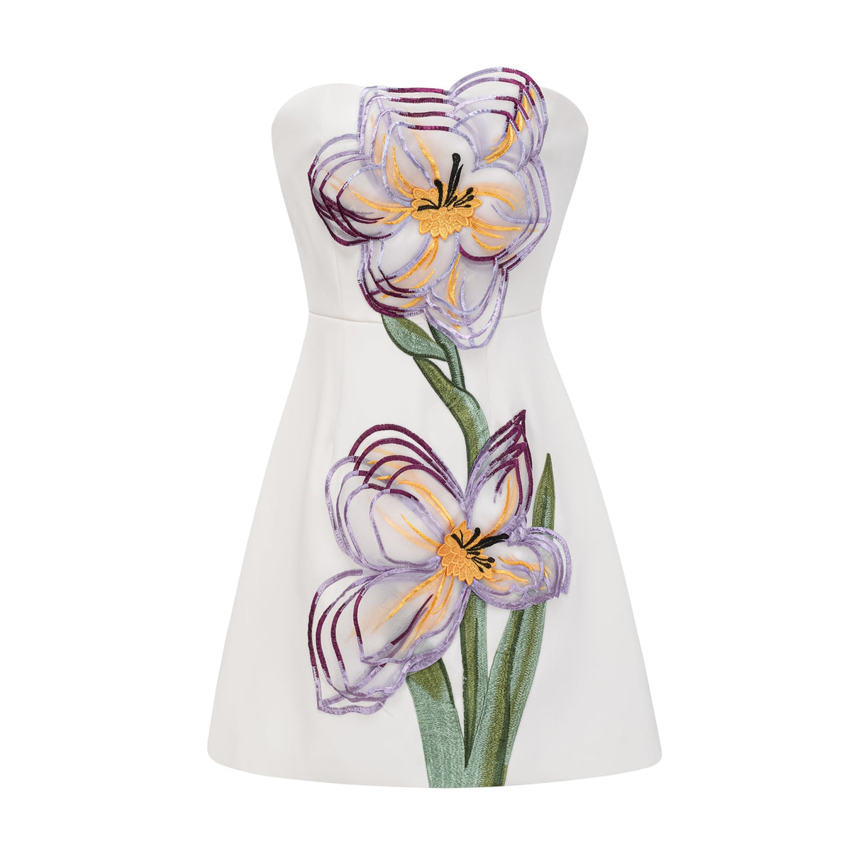 Aurohaya Irène White Off-Shoulder Sequin Floral Embroidered Mini Dress
