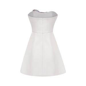 Aurohaya Irène White Off-Shoulder Sequin Floral Embroidered Mini Dress