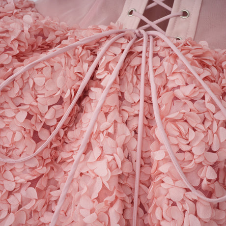 Aurohaya Rachel Pink 3D Petal Tulle Mini Dress