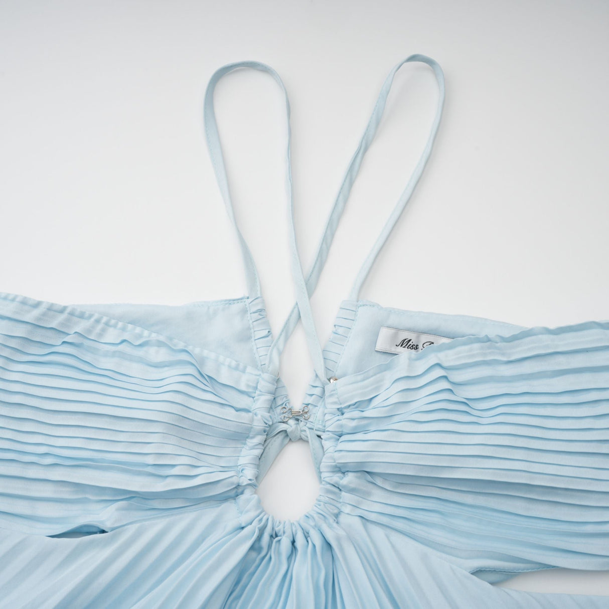 Aurohaya Andréa Blue Pleated Maxi Dress with Cutout Detail