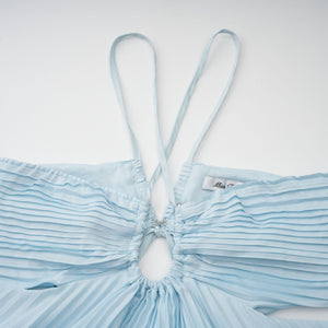 Aurohaya Andréa Blue Pleated Maxi Dress with Cutout Detail