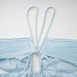 Aurohaya Andréa Blue Pleated Maxi Dress with Cutout Detail