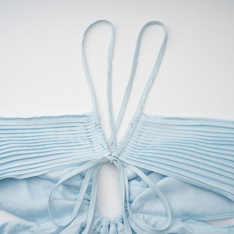 Aurohaya Andréa Blue Pleated Maxi Dress with Cutout Detail