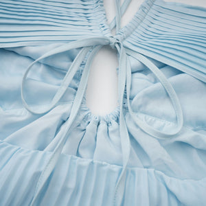 Aurohaya Andréa Blue Pleated Maxi Dress with Cutout Detail