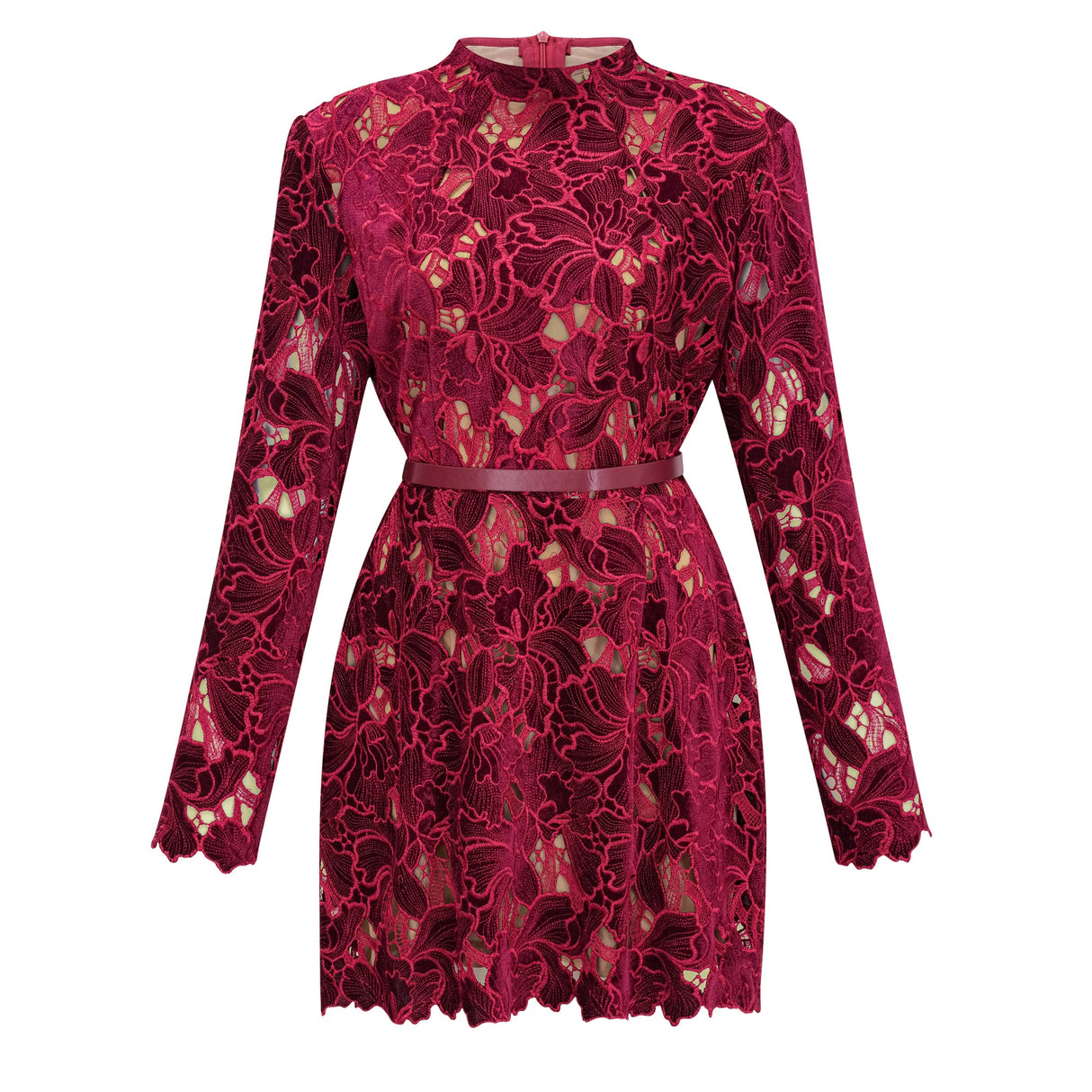Aurohaya Hafdis Red Floral Embroidered Mini Dress