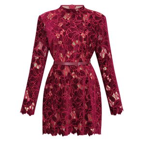 Aurohaya Hafdis Red Floral Embroidered Mini Dress