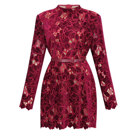 Aurohaya Hafdis Red Floral Embroidered Mini Dress