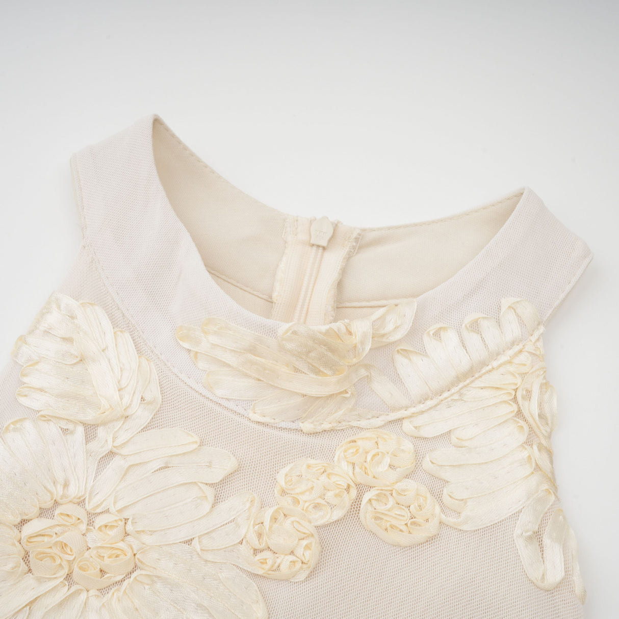 Aurohaya Théoline Neutral Asymmetrical Ruffled Floral Midi Dress