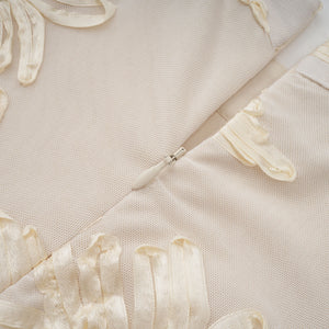 Aurohaya Théoline Neutral Asymmetrical Ruffled Floral Midi Dress