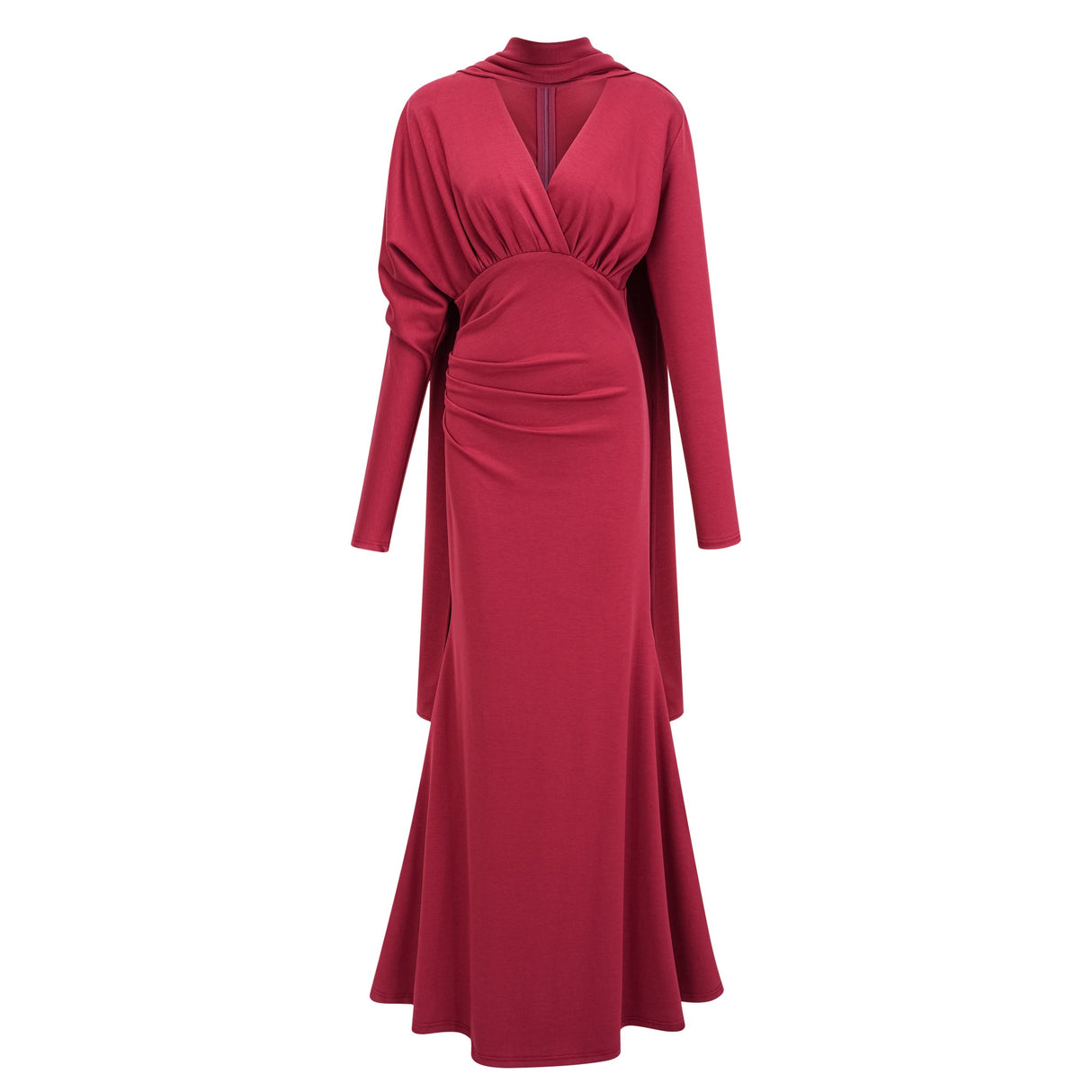 Aurohaya Margot Red Scarf Design Ruched Maxi Gown