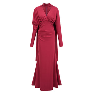 Aurohaya Margot Red Scarf Design Ruched Maxi Gown