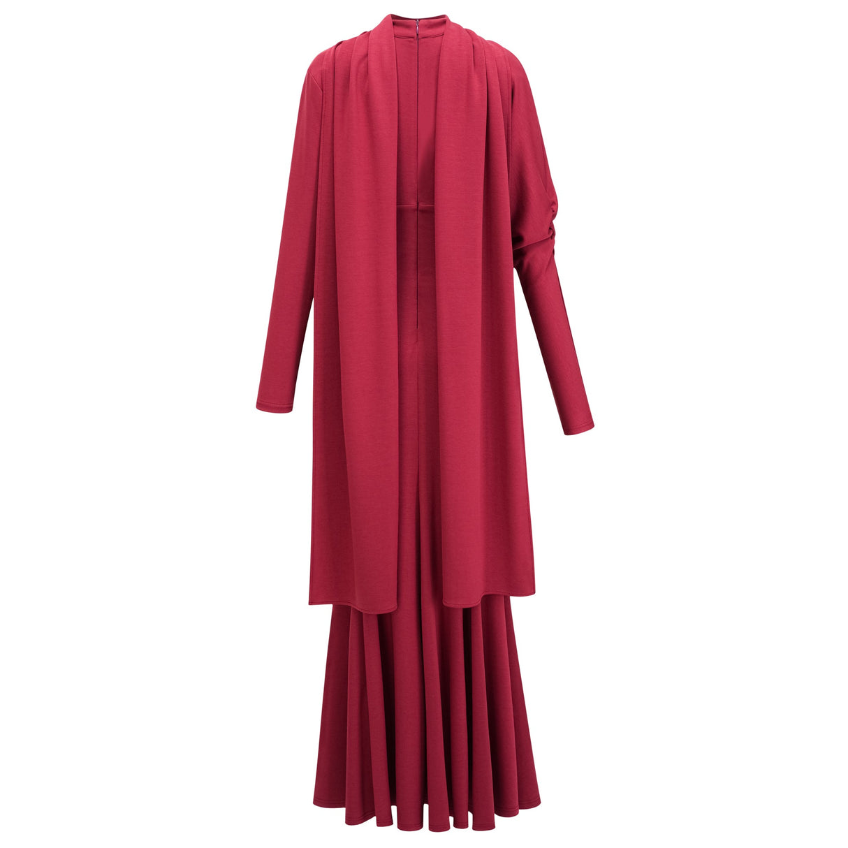 Aurohaya Margot Red Scarf Design Ruched Maxi Gown