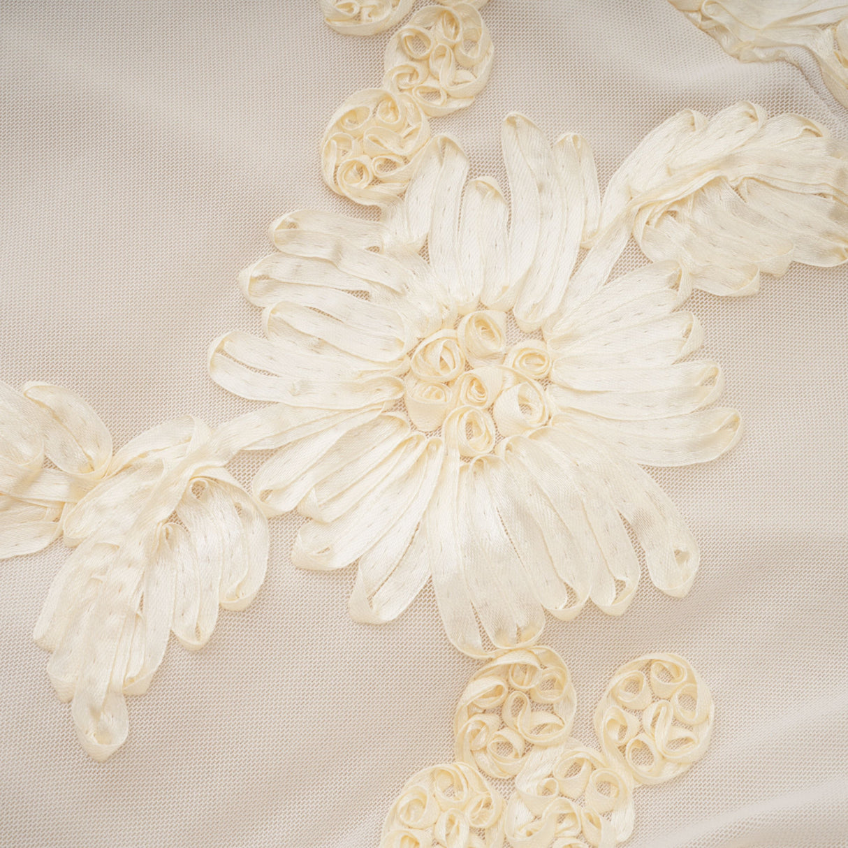 Aurohaya Théoline Neutral Asymmetrical Ruffled Floral Midi Dress