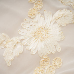 Aurohaya Théoline Neutral Asymmetrical Ruffled Floral Midi Dress
