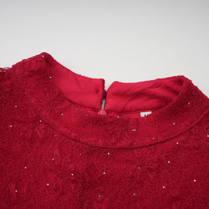 Aurohaya Justyna Red Rhinestone Guipure Lace Maxi Dress