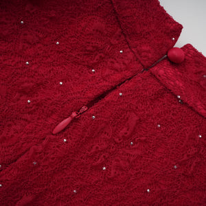 Aurohaya Justyna Red Rhinestone Guipure Lace Maxi Dress