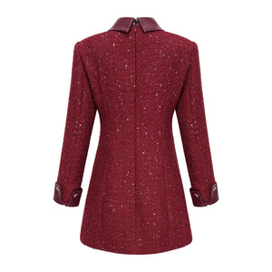 Aurohaya Ancora Red Embellished Tweed Mini Dress
