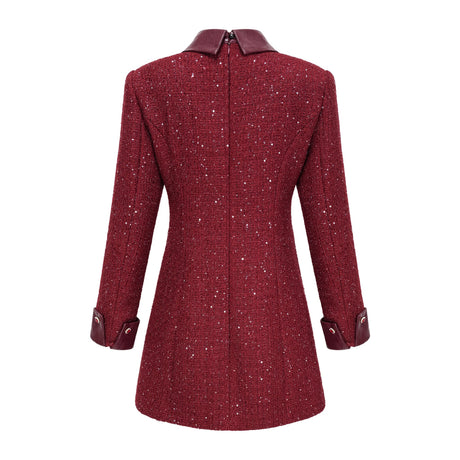 Aurohaya Ancora Red Embellished Tweed Mini Dress