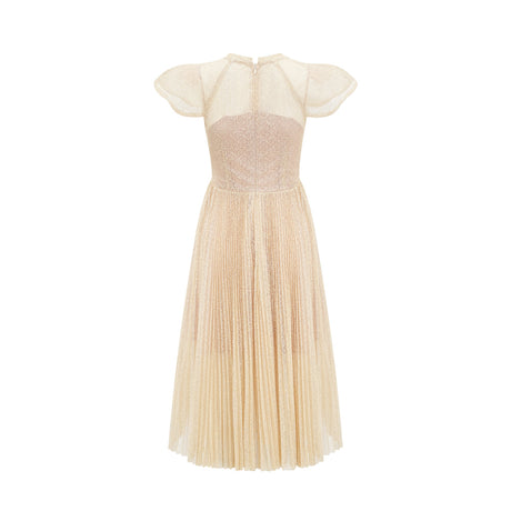 Aurohaya Nerissa embroidered pleated midi dress