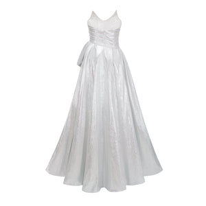 Aurohaya Adina Silver Glossy Asymmetrical Ruched Gown