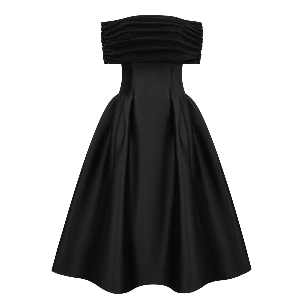 Aurohaya Ainara Black Off Shoulder Polished Midi Dress