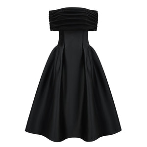 Aurohaya Ainara Black Off Shoulder Polished Midi Dress