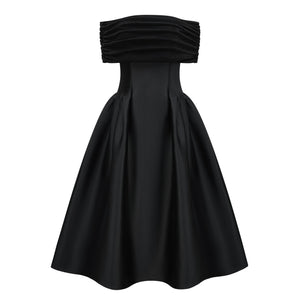 Aurohaya Anaïs Black Off Shoulder Polished Midi Dress