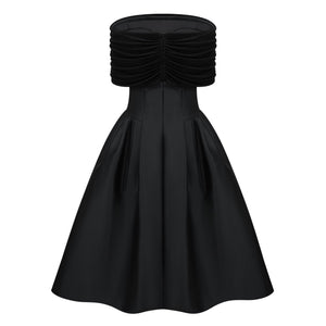 Aurohaya Ainara Black Off Shoulder Polished Midi Dress