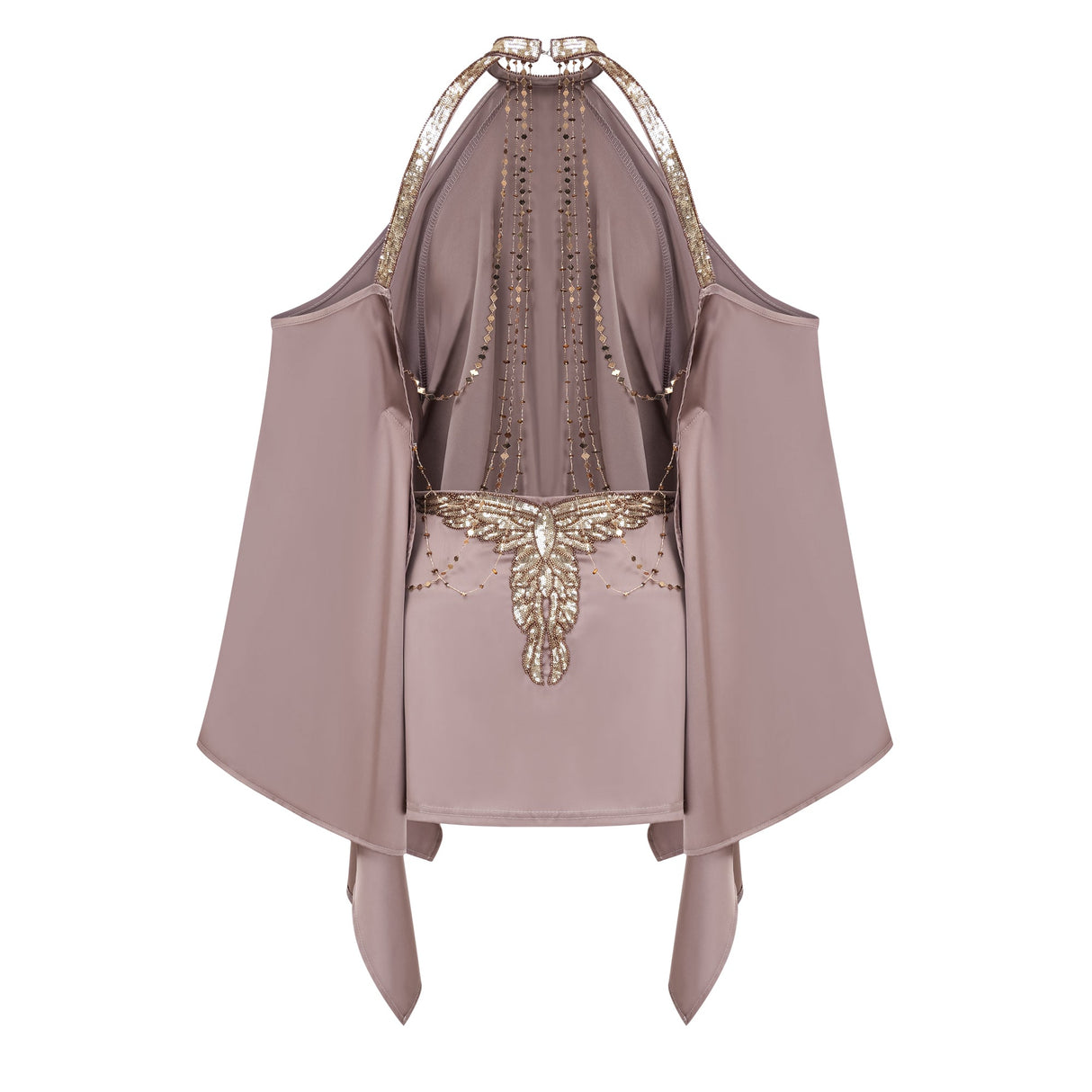 Aurohaya Jimena Brown Cold Shoulder Embellished Mini Dress