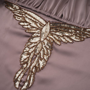 Aurohaya Jimena Brown Cold Shoulder Embellished Mini Dress