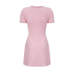 Aurohaya Eugénie pink beaded knit mini dress