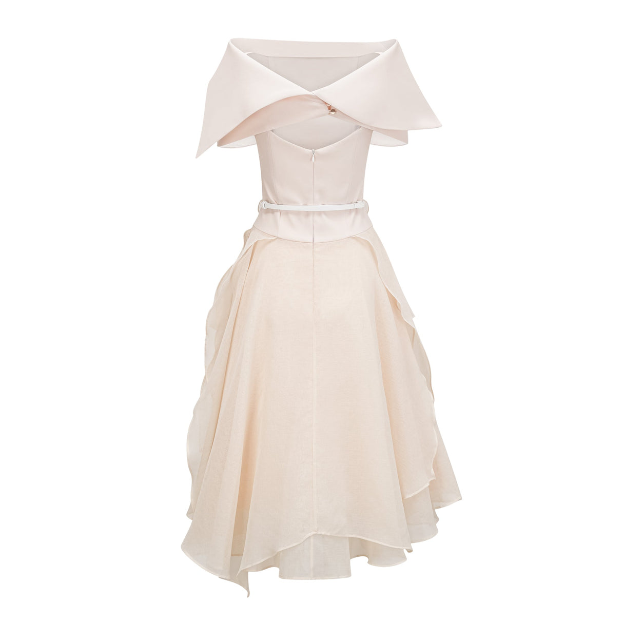 Aurohaya Aria White Asymmetrical Shawl & Tulle Panel Dress Set