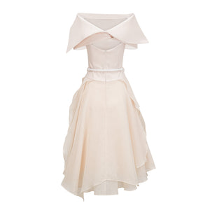 Aurohaya Aria White Asymmetrical Shawl & Tulle Panel Dress Set