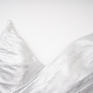Aurohaya Adina Silver Glossy Asymmetrical Ruched Gown