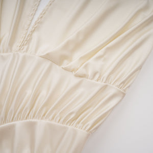 Aurohaya Vilhelmiina Cream White Halterneck Shirred Maxi Dress