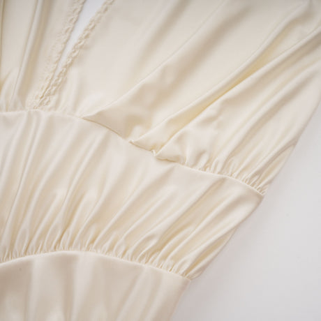 Aurohaya Vilhelmiina Cream White Halterneck Shirred Maxi Dress