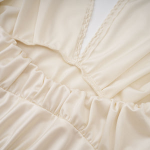 Aurohaya Vilhelmiina Cream White Halterneck Shirred Maxi Dress