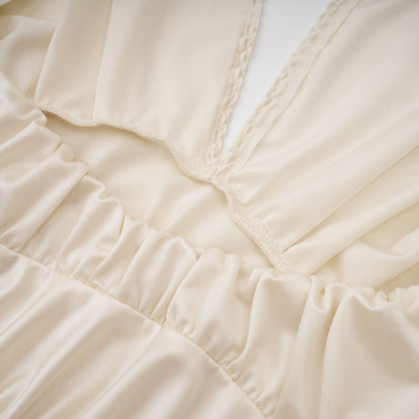 Aurohaya Vilhelmiina Cream White Halterneck Shirred Maxi Dress