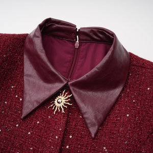 Aurohaya Ancora Red Embellished Tweed Mini Dress